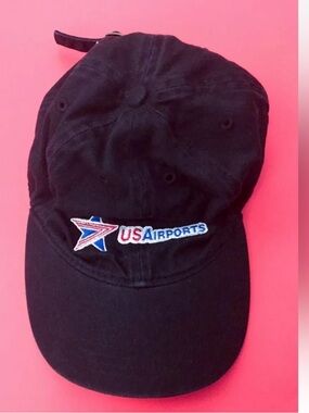 Vintage US Airports Logo Black Billed Cap Hat Adjustable Gorpcore Normcore